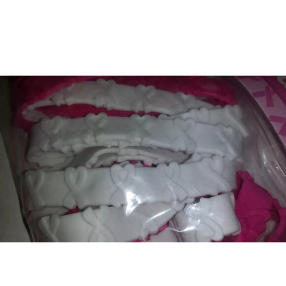 Set of 24 Pink and White Ribbon Pop Out Bracelets Breast Cancer Awareness - Picture 2 of 3